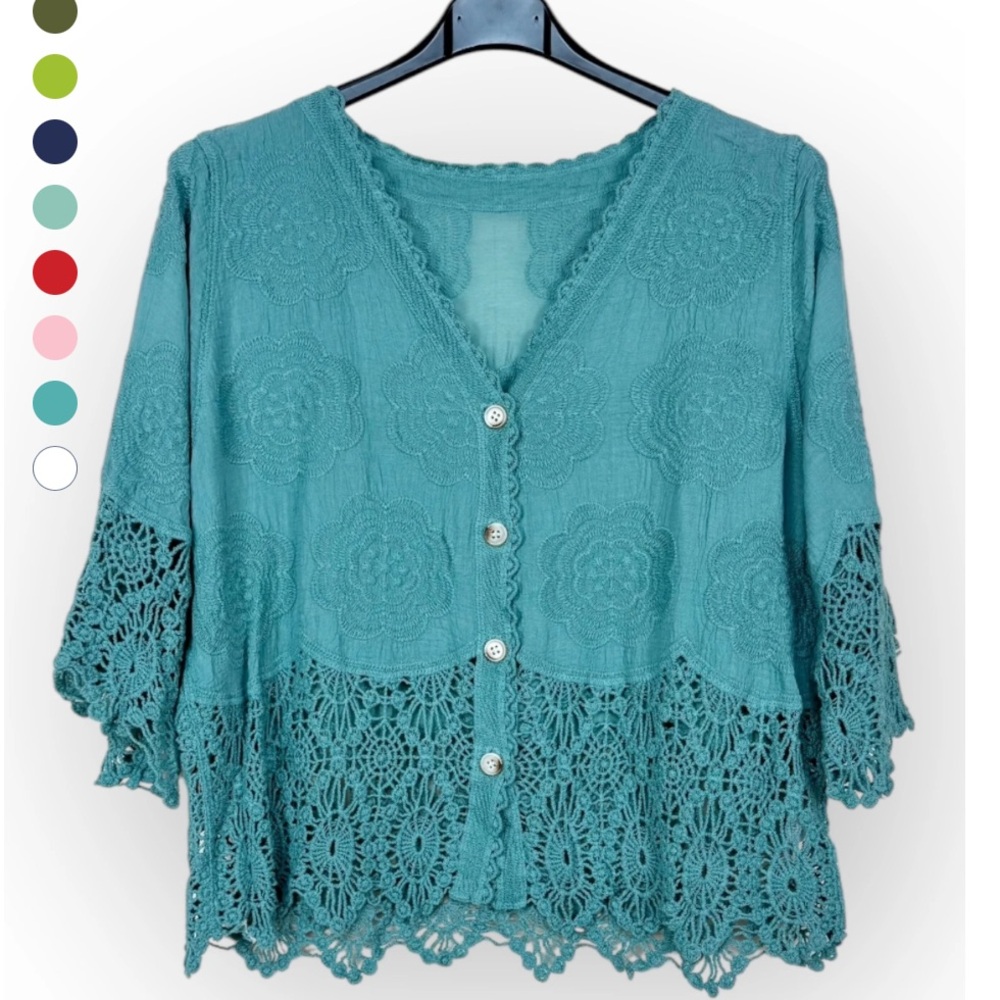 ShopEvelynne Teal Lace Blouse